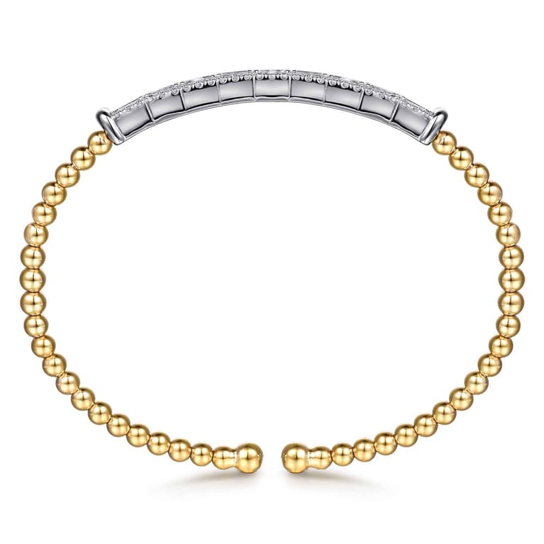 14K White  Yellow Gold Bujukan and Diamond Bar Split Bangle Bracelet - 1 ct - Shot 3