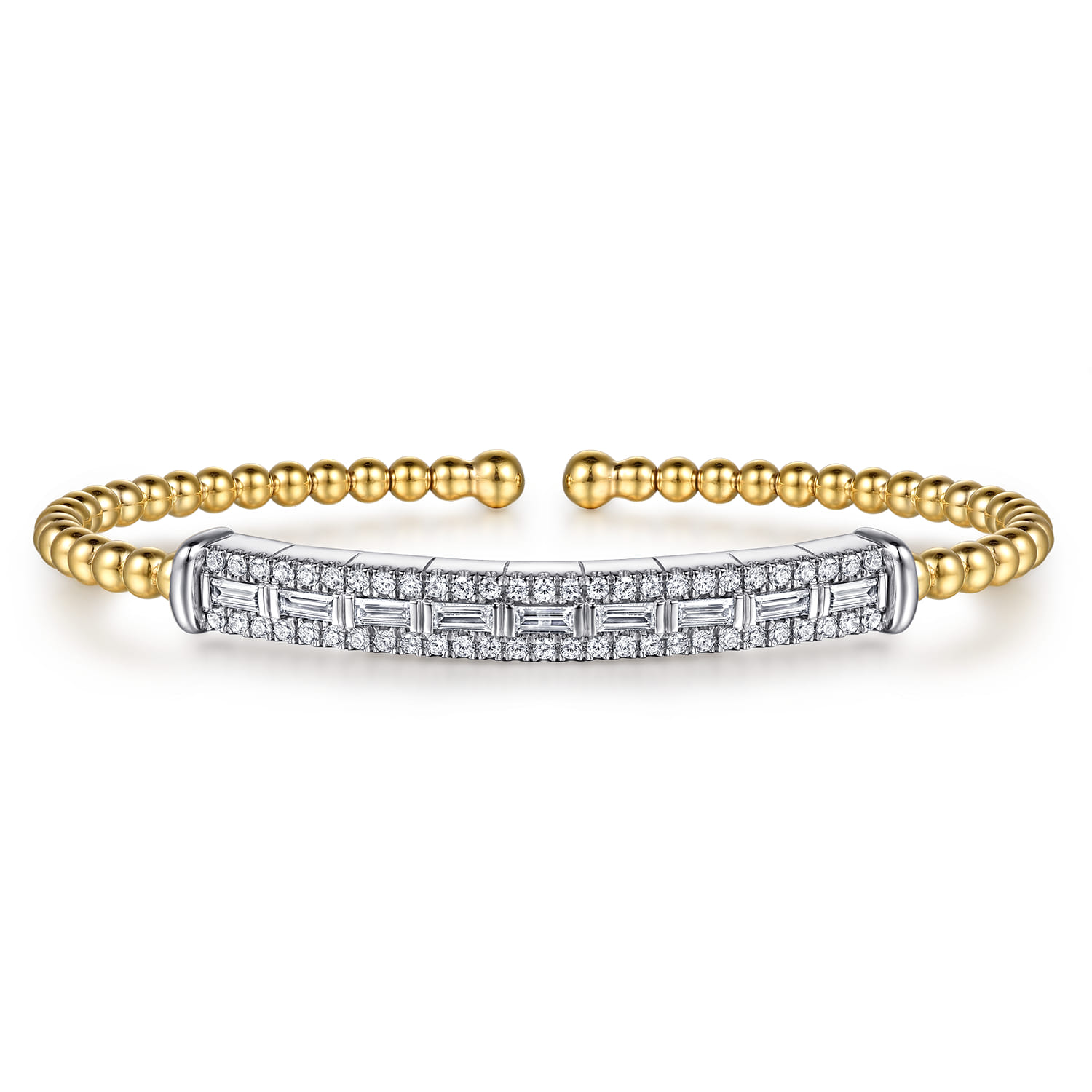 14K White  Yellow Gold Bujukan and Diamond Bar Split Bangle Bracelet - 1 ct - Shot 1