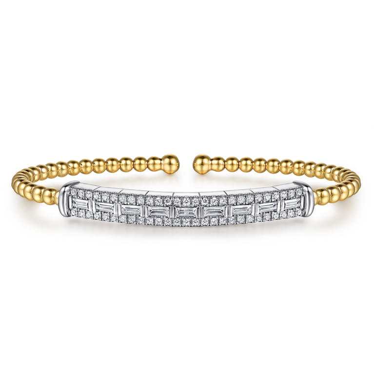 14K White  Yellow Gold Bujukan and Diamond Bar Split Bangle Bracelet - 1 ct - Shot 1