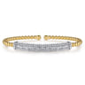 14K White  Yellow Gold Bujukan and Diamond Bar Split Bangle Bracelet - 1 ct
