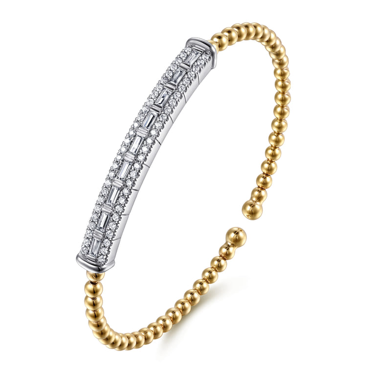 14K White  Yellow Gold Bujukan and Diamond Bar Split Bangle Bracelet - 1 ct - Shot 2