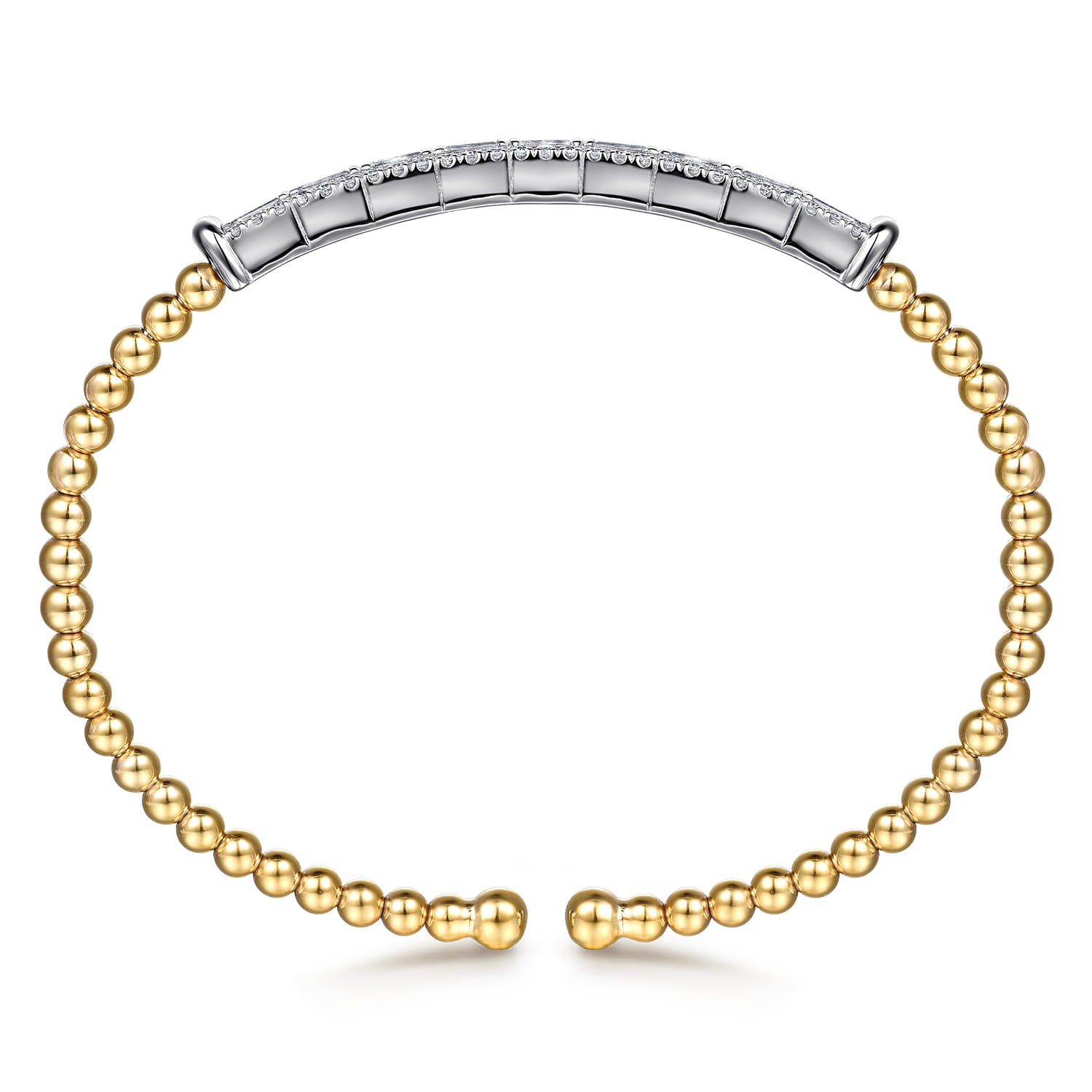 14K White  Yellow Gold Bujukan and Diamond Bar Split Bangle Bracelet - 1 ct - Shot 3