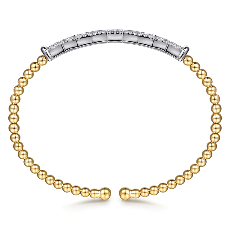 14K White  Yellow Gold Bujukan and Diamond Bar Split Bangle Bracelet - 1 ct - Shot 3