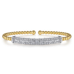 14K White  Yellow Gold Bujukan and Diamond Bar Split Bangle Bracelet