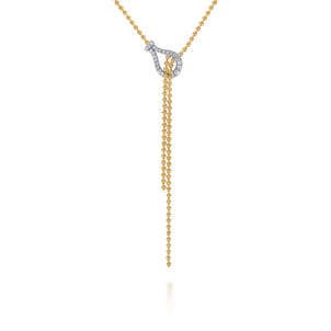 14K White  Yellow Gold Bujukan and Diamond Buckle Y Necklace