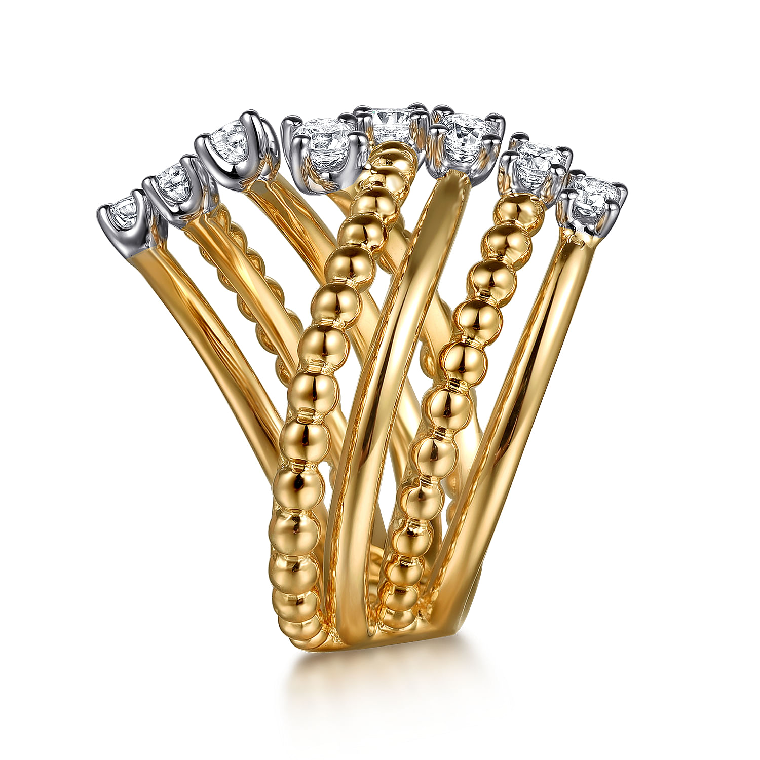 14K White  Yellow Gold Bujukan and Diamond Bypass Ring