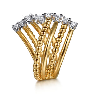 14K White  Yellow Gold Bujukan and Diamond Bypass Ring