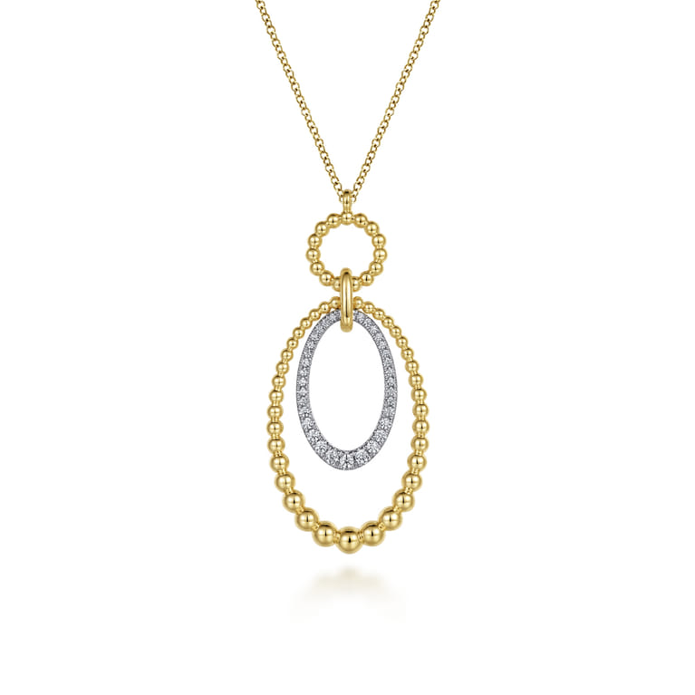 14K White-Yellow Gold Bujukan and Diamond Circle Pendant Necklace - 0.25 ct - Shot 1