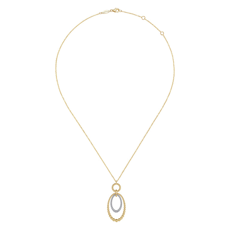 14K White-Yellow Gold Bujukan and Diamond Circle Pendant Necklace - 0.25 ct - Shot 2