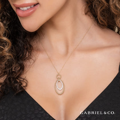 14K White-Yellow Gold Bujukan and Diamond Circle Pendant Necklace