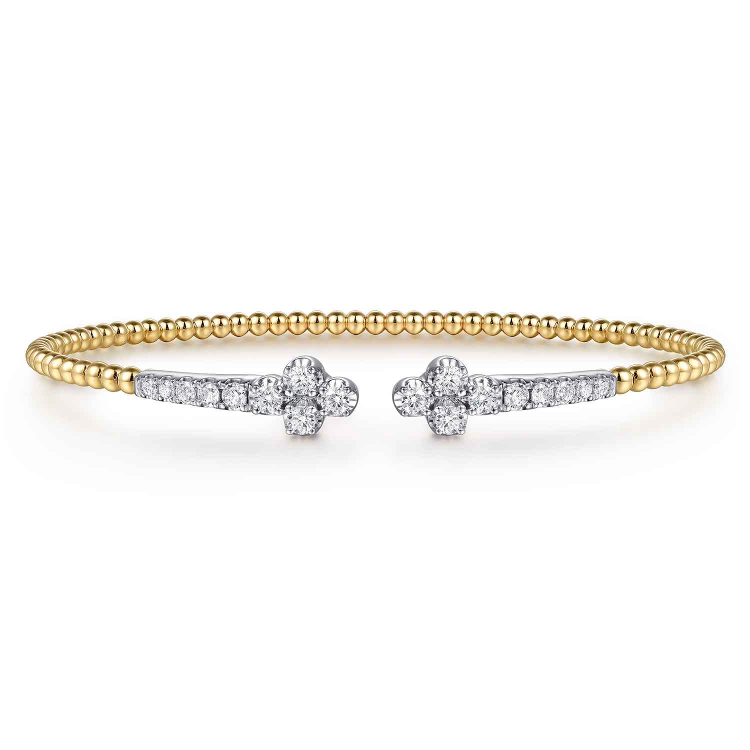 14K White  Yellow Gold Bujukan and Diamond Clover Open Bangle Bracelet - 0.6 ct - Shot 1