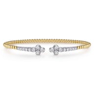 14K White  Yellow Gold Bujukan and Diamond Clover Open Bangle Bracelet