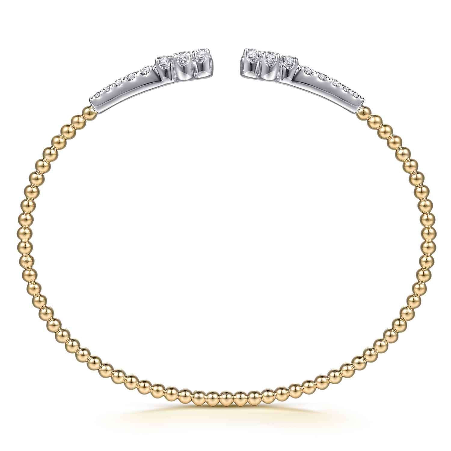 14K White  Yellow Gold Bujukan and Diamond Clover Open Bangle Bracelet - 0.6 ct - Shot 3