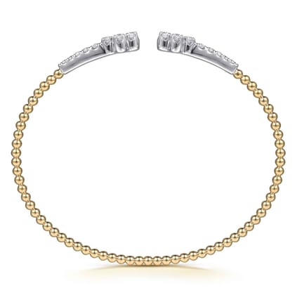 14K White  Yellow Gold Bujukan and Diamond Clover Open Bangle Bracelet