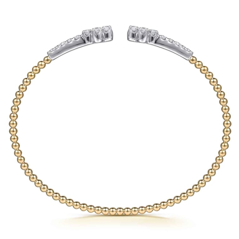 14K White  Yellow Gold Bujukan and Diamond Clover Open Bangle Bracelet - 0.6 ct - Shot 3