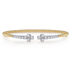 14K White  Yellow Gold Bujukan and Diamond Clover Open Bangle Bracelet