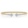 14K White  Yellow Gold Bujukan and Diamond Clover Open Bangle Bracelet - 0.6 ct
