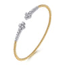 14K White  Yellow Gold Bujukan and Diamond Clover Open Bangle Bracelet - 0.6 ct