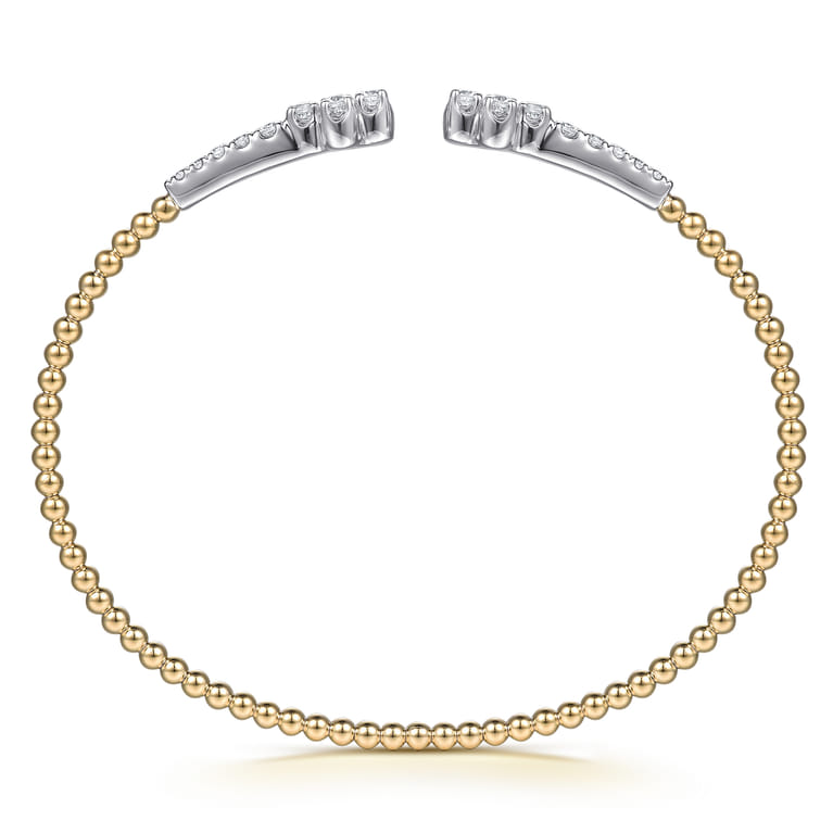 14K White  Yellow Gold Bujukan and Diamond Clover Open Bangle Bracelet - 0.6 ct - Shot 3