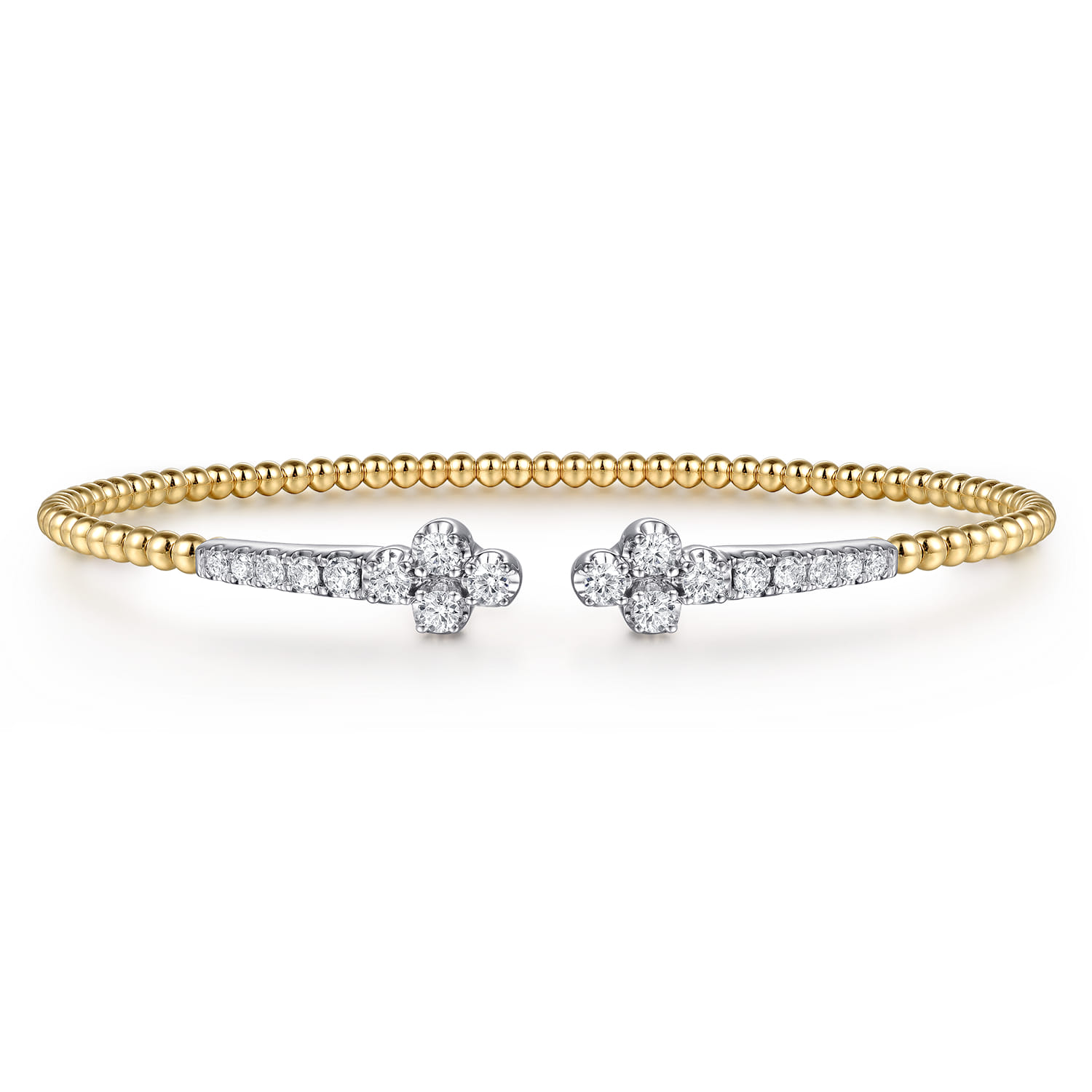 14K White  Yellow Gold Bujukan and Diamond Clover Open Bangle Bracelet - 0.6 ct - Shot 1