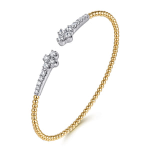 14K White  Yellow Gold Bujukan and Diamond Clover Open Bangle Bracelet