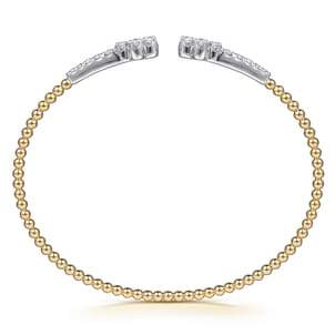 14K White  Yellow Gold Bujukan and Diamond Clover Open Bangle Bracelet