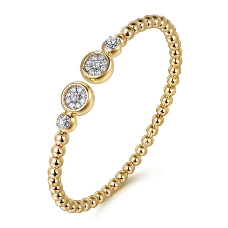 14K White  Yellow Gold Bujukan and Diamond Cluster Bezel Open Bangle Bracelet - 0.5 ct - Shot 2