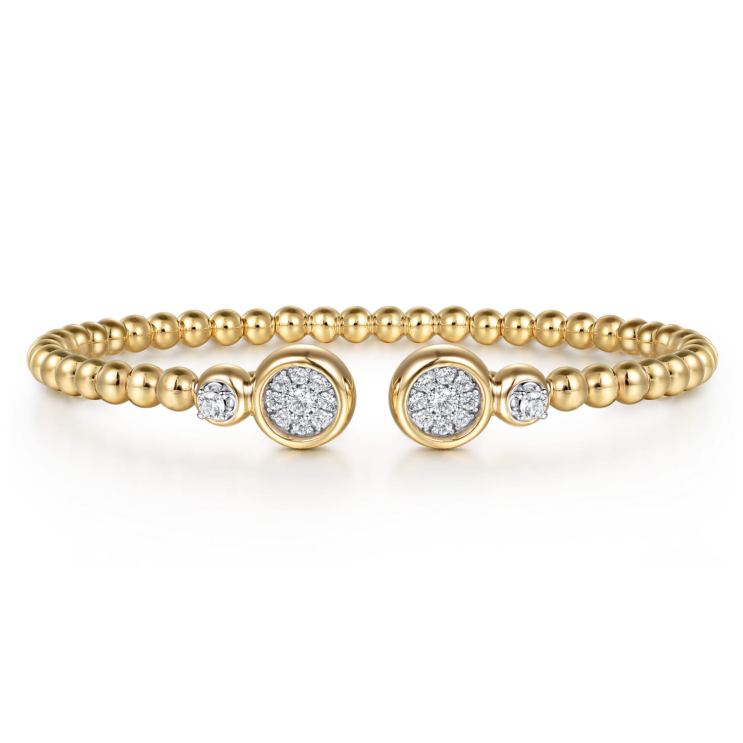 14K White  Yellow Gold Bujukan and Diamond Cluster Bezel Open Bangle Bracelet - 0.5 ct - Shot 1