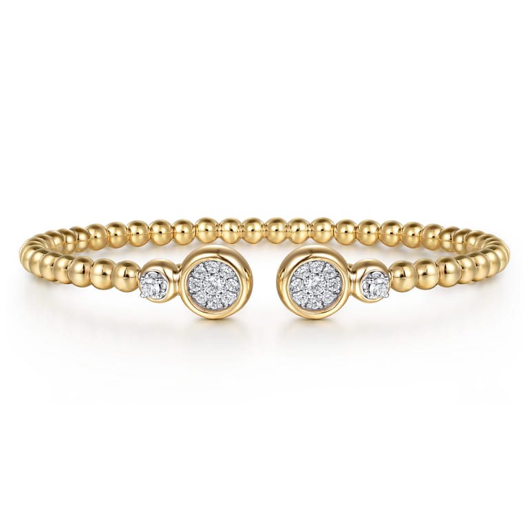 14K White  Yellow Gold Bujukan and Diamond Cluster Bezel Open Bangle Bracelet - 0.5 ct - Shot 1