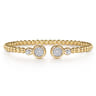 14K White  Yellow Gold Bujukan and Diamond Cluster Bezel Open Bangle Bracelet - 0.5 ct