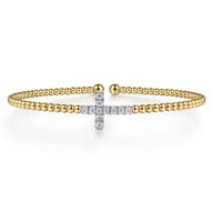 14K White  Yellow Gold Bujukan and Diamond Cross Split Bangle Bracelet