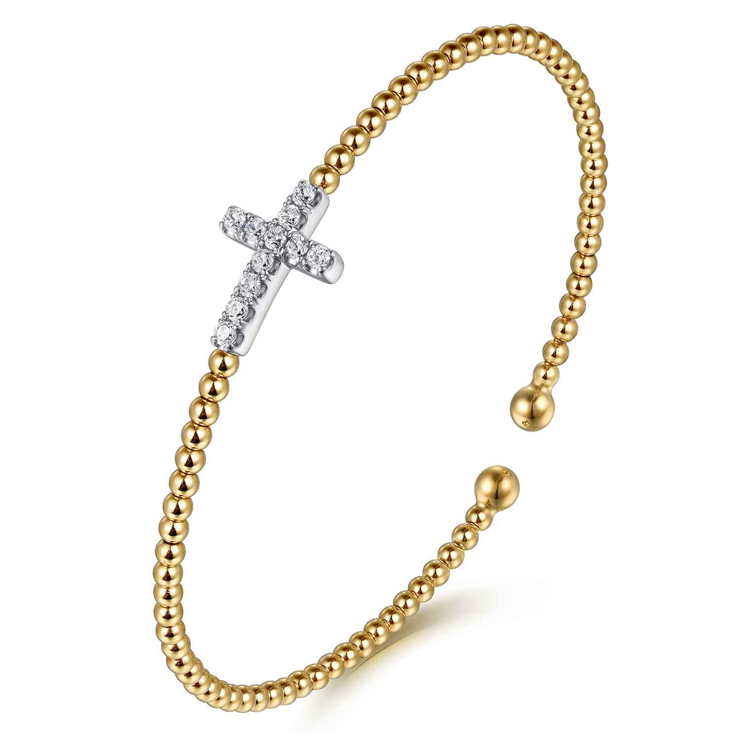 14K White  Yellow Gold Bujukan and Diamond Cross Split Bangle Bracelet - 0.28 ct - Shot 2