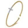 14K White  Yellow Gold Bujukan and Diamond Cross Split Bangle Bracelet - 0.28 ct