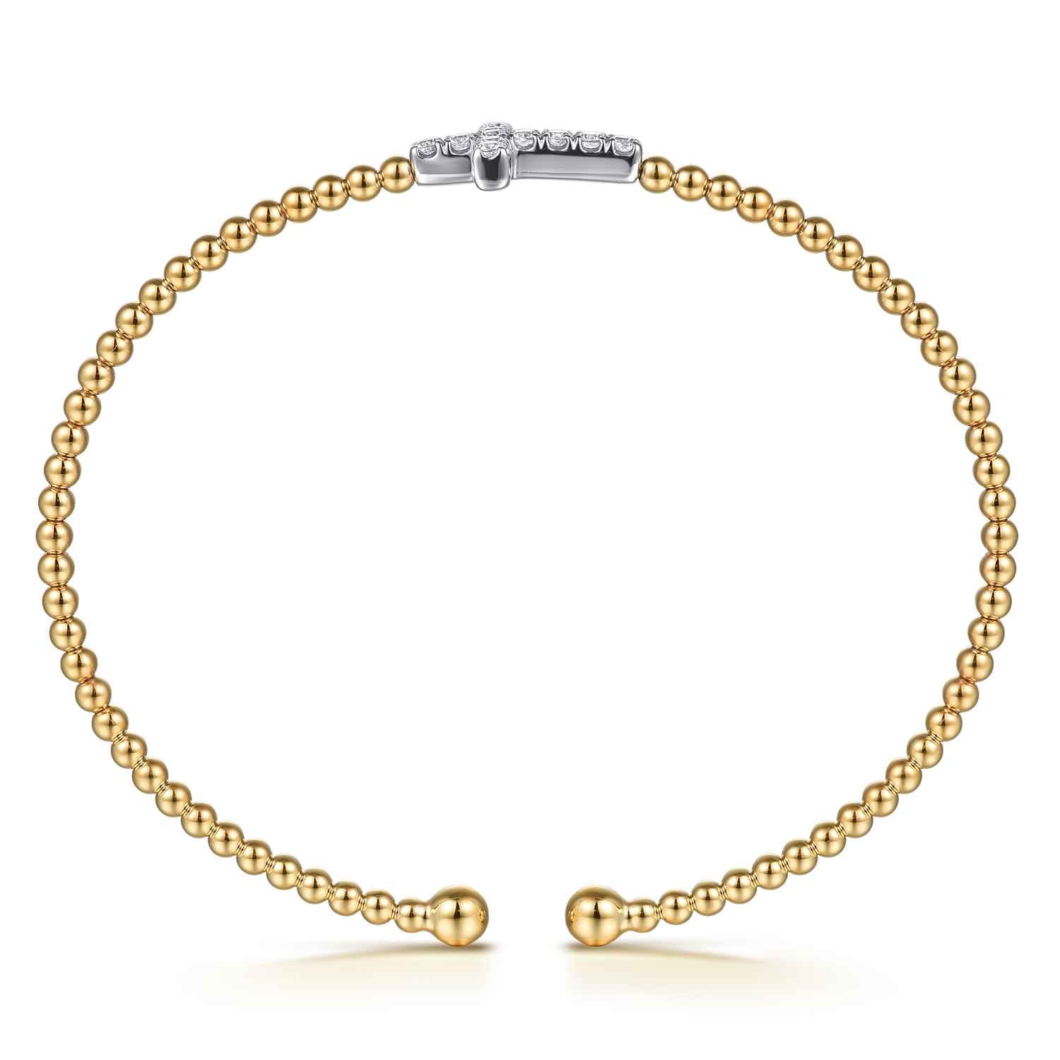 14K White  Yellow Gold Bujukan and Diamond Cross Split Bangle Bracelet - 0.28 ct - Shot 3
