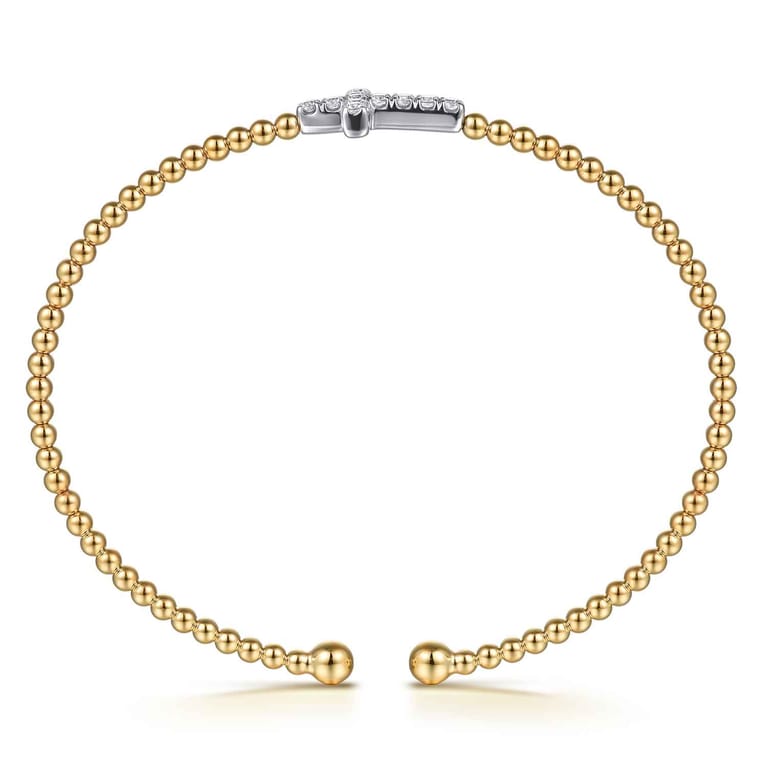 14K White  Yellow Gold Bujukan and Diamond Cross Split Bangle Bracelet - 0.28 ct - Shot 3