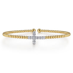 14K White & Yellow Gold Bujukan and Diamond Cross Split Bangle Bracelet