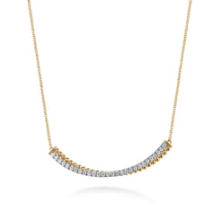 14K White  Yellow Gold Bujukan and Diamond Curved Bar Necklace