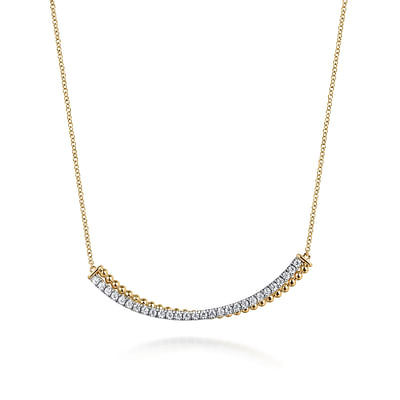 14K White   Yellow Gold Bujukan and Diamond Curved Bar Necklace