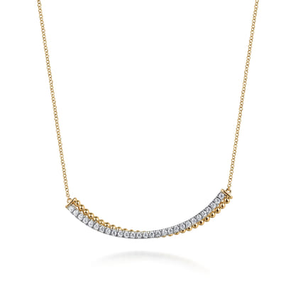14K White  Yellow Gold Bujukan and Diamond Curved Bar Necklace