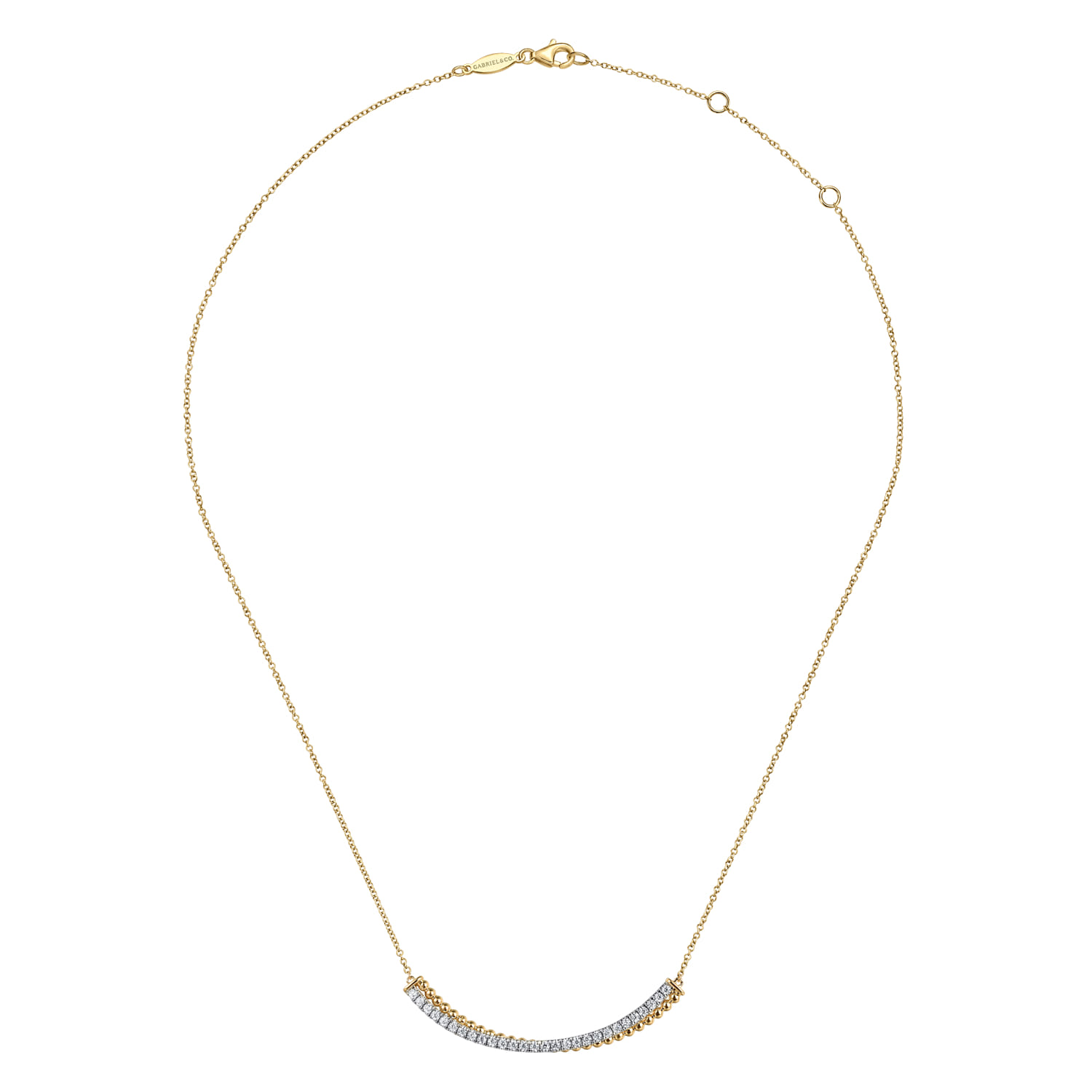 14K White  Yellow Gold Bujukan and Diamond Curved Bar Necklace - 0.5 ct - Shot 2