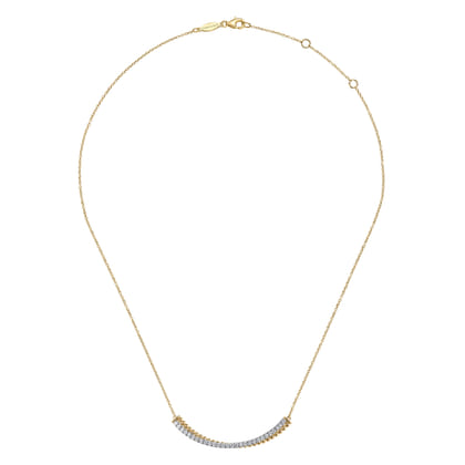 14K White  Yellow Gold Bujukan and Diamond Curved Bar Necklace