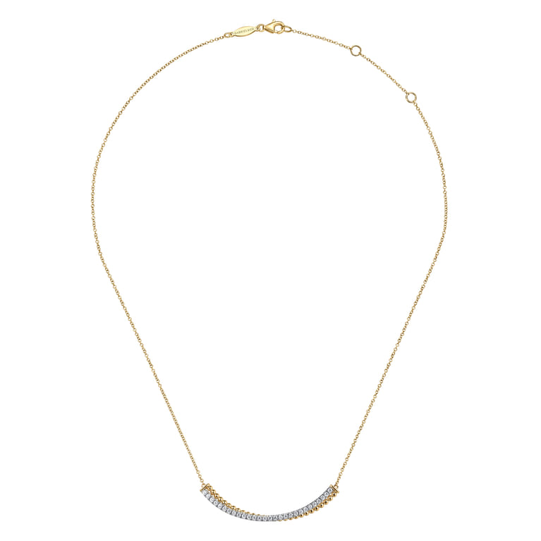 14K White  Yellow Gold Bujukan and Diamond Curved Bar Necklace - 0.5 ct - Shot 2