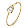14K White  Yellow Gold Bujukan and Diamond Double Circle Bangle Bracelet - 0.23 ct
