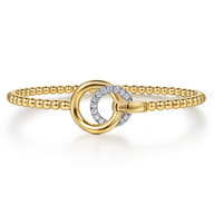 14K White  Yellow Gold Bujukan and Diamond Double Circle Bangle Bracelet