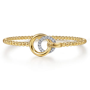 14K White  Yellow Gold Bujukan and Diamond Double Circle Bangle Bracelet