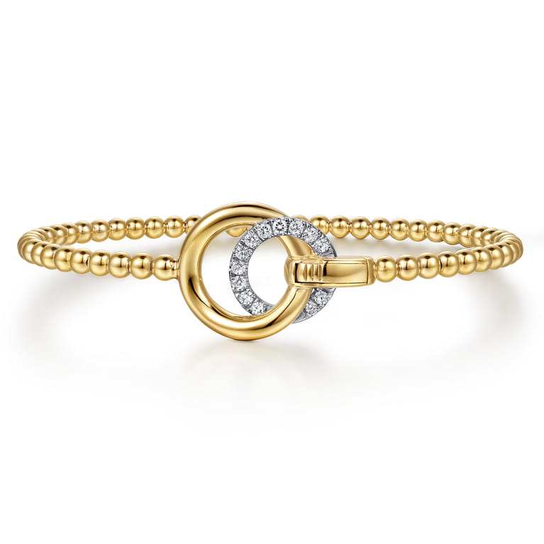 14K White  Yellow Gold Bujukan and Diamond Double Circle Bangle Bracelet - 0.23 ct - Shot 1