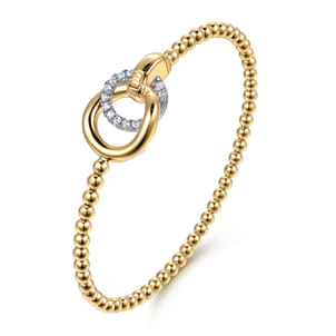 14K White  Yellow Gold Bujukan and Diamond Double Circle Bangle Bracelet