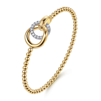 14K White  Yellow Gold Bujukan and Diamond Double Circle Bangle Bracelet
