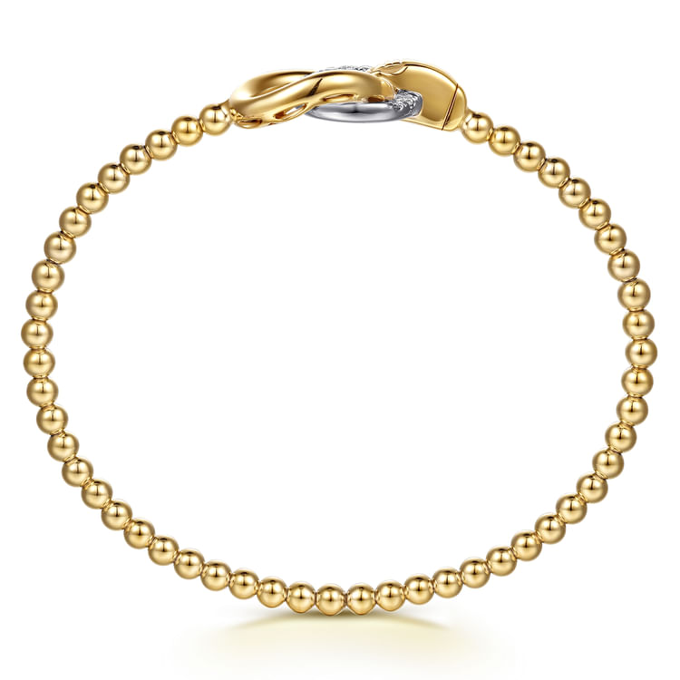 14K White  Yellow Gold Bujukan and Diamond Double Circle Bangle Bracelet