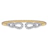 14K White  Yellow Gold Bujukan and Diamond Double Teardrop Open Bangle Bracelet - 0.85 ct
